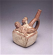 Man and woman having anal sex. Ceramic, Moche Culture.
