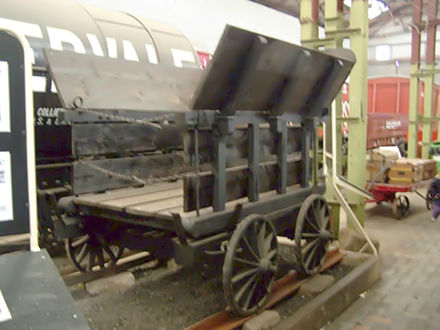 A replica of a "Little Eaton Tramway" wagon, the tracks are plateways