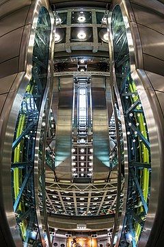 Ground floor lookup up at the escalators - fisheye