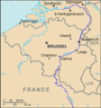 ベルギー周辺の地図。図の左側をスヘルデ川が、右側をマース川が流れているため、両河川は離れており、カエサルがどの地に言及しているのかはわからない。