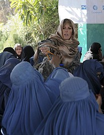 U.S. Army officer Lt Col Pam Moody with a group of Afghan women on International Women's Day 2011