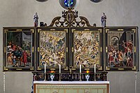 Hoogaltaar met scenes uit het leven van Paulus in de Dom van Münster. Houtsnijwerk door Gröninger en schilderwerk door Adriaen Boogaert.