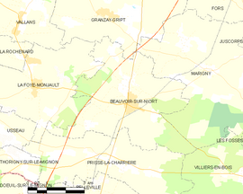 Mapa obce Beauvoir-sur-Niort