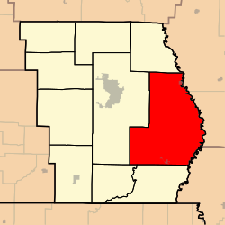 На карте выделяется городок Эш-Хилл, округ Батлер, штат Миссури.svg 