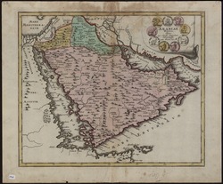 Mapa del segle XVIII que mostra les tres divisions d'Aràbia fetes pels romans.