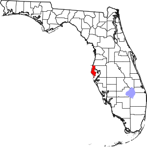 A state map highlighting Pinellas County in the middle part of the state. It is small in size.