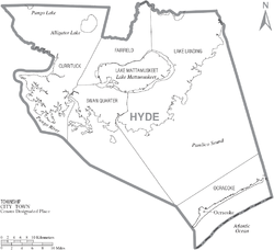 Map of Hyde County, North Carolina With Municipal and Township Labels