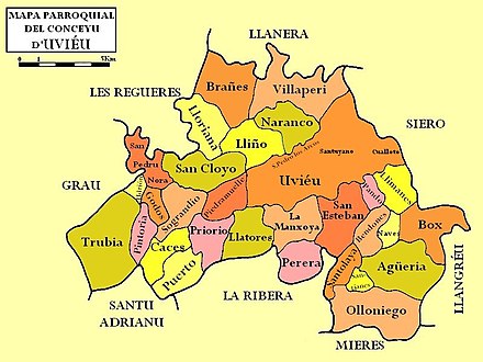 Map with the parishes of Oviedo.