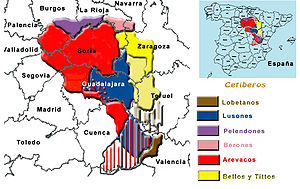 Territory of the Celtiberi tribe with the probable locations of its sub-groups Mapa celtiberos.jpg