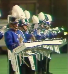 A set of marching alto bells used by the Blue Devils Drum and Bugle Corps in 1976 Marching bells.png