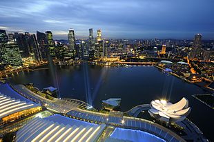 Modern Singapore's Marina Bay area, a development made possible through land reclamation Marina Bay and the Singapore skyline at dusk - 20110311.jpg