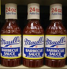 Bottles of Maull's barbecue sauce, a commercial Saint Louis style BBQ sauce Maulls24oz.jpg