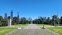 Centro affari (CBD) di Melbourne visto dall'area del tempio della Rimembranza