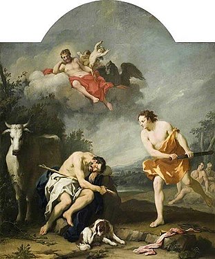 Mercúrio prestes a matar Argus depois de ter sido embalado para dormir de Jacopo Amigoni (18th-century)