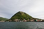   View of Monte San Salvatore, as seen from Piazza Luini, Lugano, Switzerland.