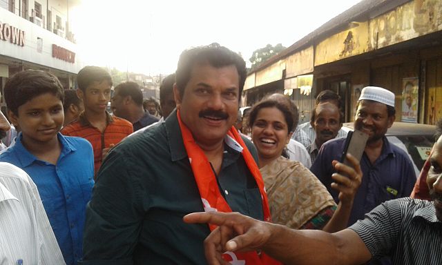 Mukesh at Kollam, during the election campaign in 2016