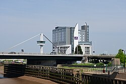 The Myton Bridge and the Premier Inn building in Kingston upon Hull.