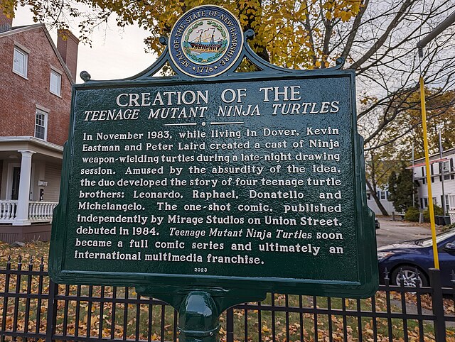 New Hampshire Historical Marker for the “Creation of the Teenage Mutant Ninja Turtles” in Dover, New Hampshire