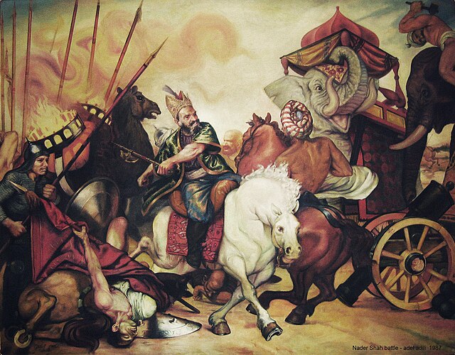 a vilifying portrayal of Nader Shah in the battle of Karnal by Adel Adili