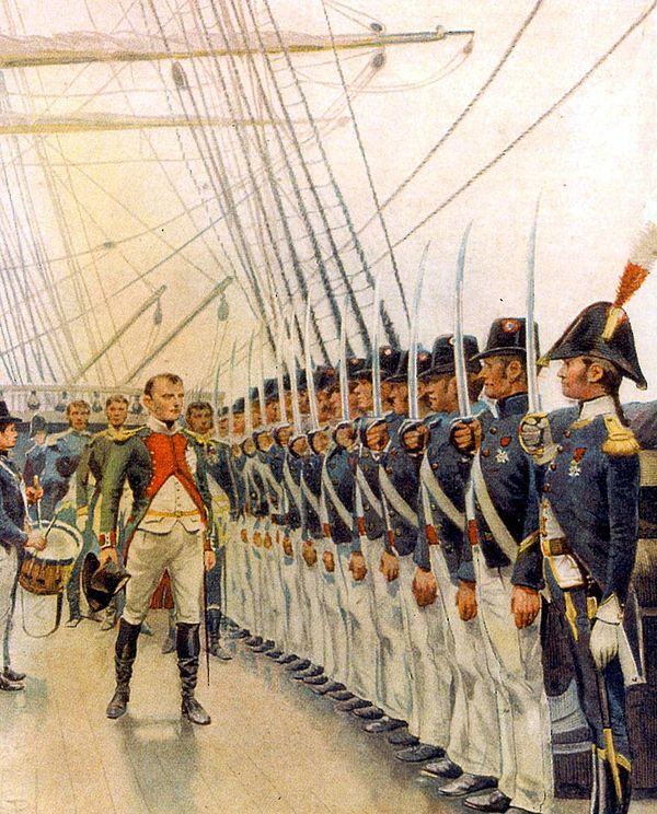 Napoleon inspecting the fleet of Cherbourg in May 1811 (by Rougeron and Vignerot)