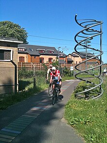 NCR 11 near Great Shelford, showing a double helix and a small part of the BRCA2 gene. National Cycle Route 11 at Great Shelford.jpg
