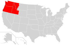 Una mappa che mostra in rosso i confini suggeriti dell'imperativo territoriale del nord-ovest.