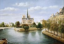 Notre Dame - The Seine label QS:Len,"Notre Dame - The Seine" label QS:Lpl,"Notre Dame - Sekwana" label QS:Lfr,"Notre Dame - La Seine" oleofarbo sur lignotabulomedium QS:P186,Q296955;P186,Q106857709,P518,Q861259. 24 × 35 cm.