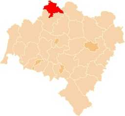 Powiat głogowski (rödmarkerat) i Nedre Schlesiens vojvodskap.
