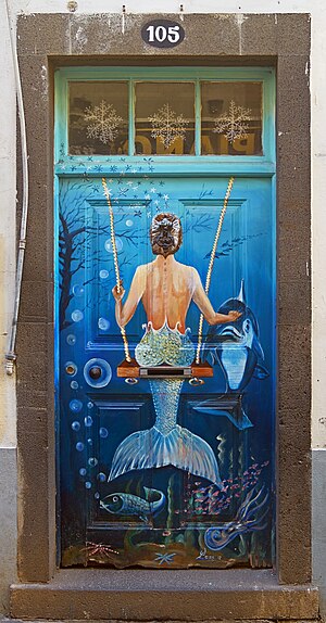 Painted door (Mermaid). Funchal, Madeira