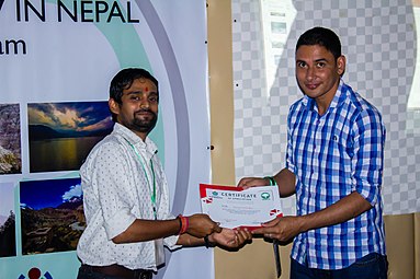 Pankoj Dev and Nirmal Dulal during WLE 2017 Felicitation Program