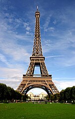 The Eiffel Tower in Paris, France, a popular tourist attraction. Almost 7 million visit the tower each year.