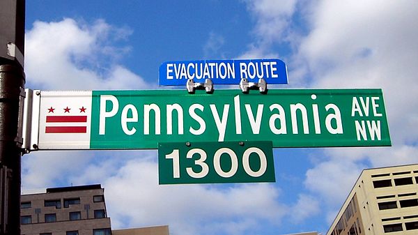 A Pennsylvania Avenue N.W. street sign near the White House