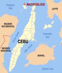 Mapa de Cebu con Madridejos resaltado