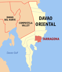 Mapa ng Davao Oriental na nagpapakita sa lokasyon ng Tarragona.