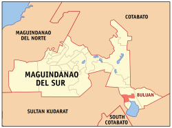 Mapa de Maguindanao del Sur con Buluan resaltado