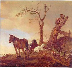 Horseman resting with his dog