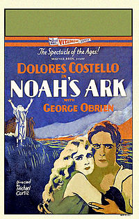 Dolores Costello y George O'Brien representados en un cartel de la película El arca de Noé (1928).