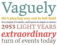 A FontShop specimen image of Highsmith's Quiosco. It was inspired by the approach of type designer William Addison Dwiggins in creating an obvious difference between the curve shapes on the outside and inside of the letterforms. Quiosco (8616066551).jpg