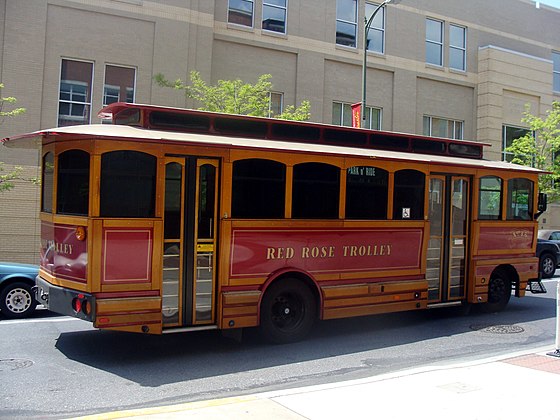 Optima tourist trolley formerly operated by RRTA in Lancaster, Pennsylvania.