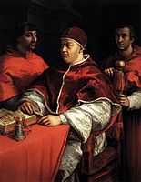 León X con dos cardenales, de Rafael, ca. 1518.