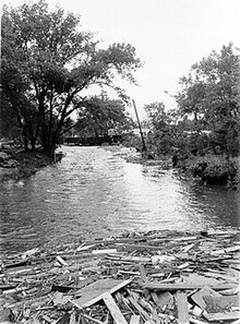 Debris along Rapid Creek after 1972 flood