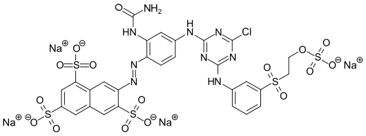 CI Reactive Yellow 145. Den højre del af forbindelsen består af 2 - [(3-aminophenyl) sulfonyl] ethylhydrogensulfat.