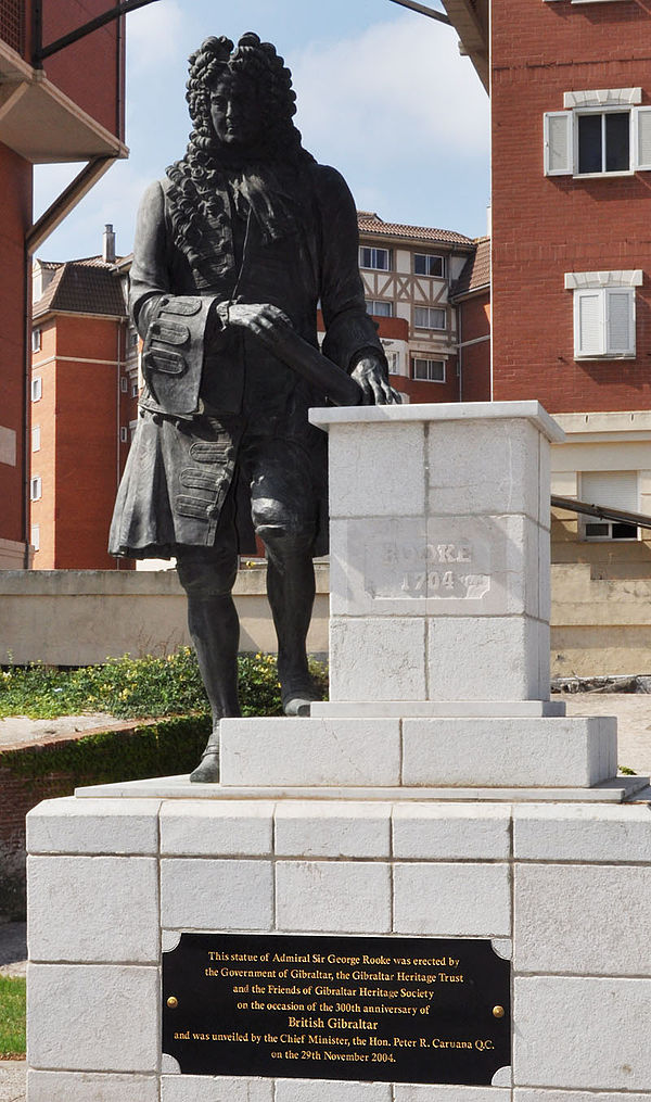 The statue of Admiral Rooke on Gibraltar's Devil's Tongue Battery erected in Gibraltar in 2004 to celebrate 300 years of British rule. Sculpted by Sha