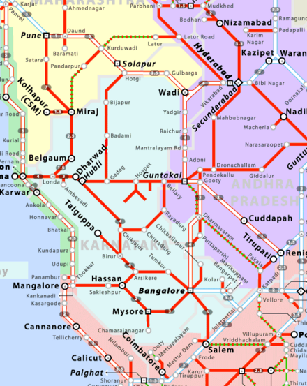 Map of South Western Railway zone