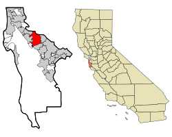 Ubicación en el condado de San Mateo y el estado de California