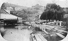 The Roe sawmill, pictured in the 1860s Sawmill at Cornwallis (1860s).jpg