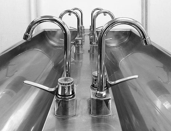 Stainless steel taps and sink