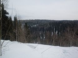 Schneeabgrund im Bezirk Krapivinsky, Oblast Kemerowo, Russland