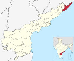 Srikakulamin piirikunta Andhra Pradeshin kartalla.