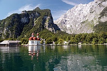 The St. Bartholomew's chapel on the Königssee in Bavaria is a popular tourist destination.[62]